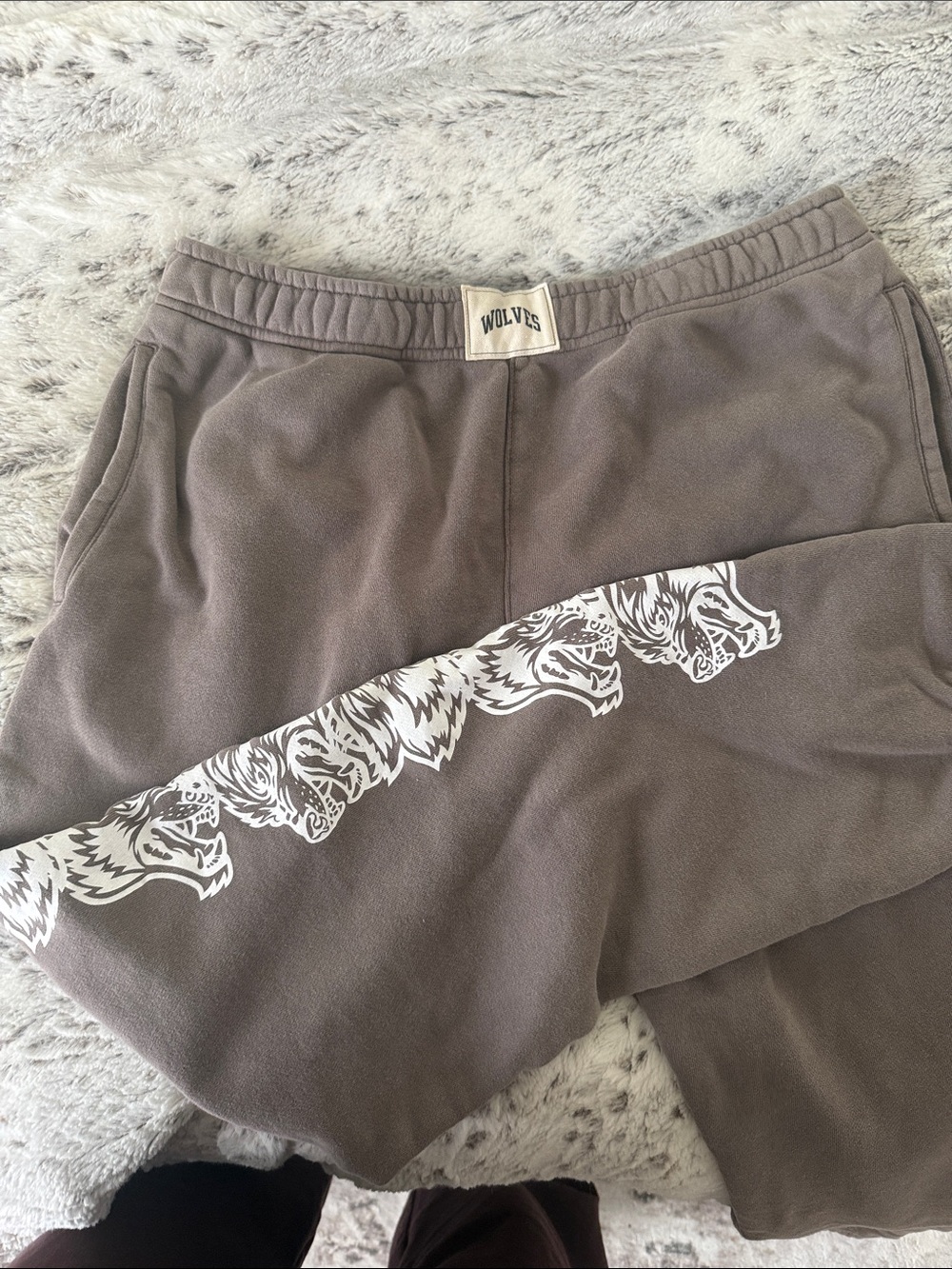 Gray Sweatpants with White Wolf Graphic